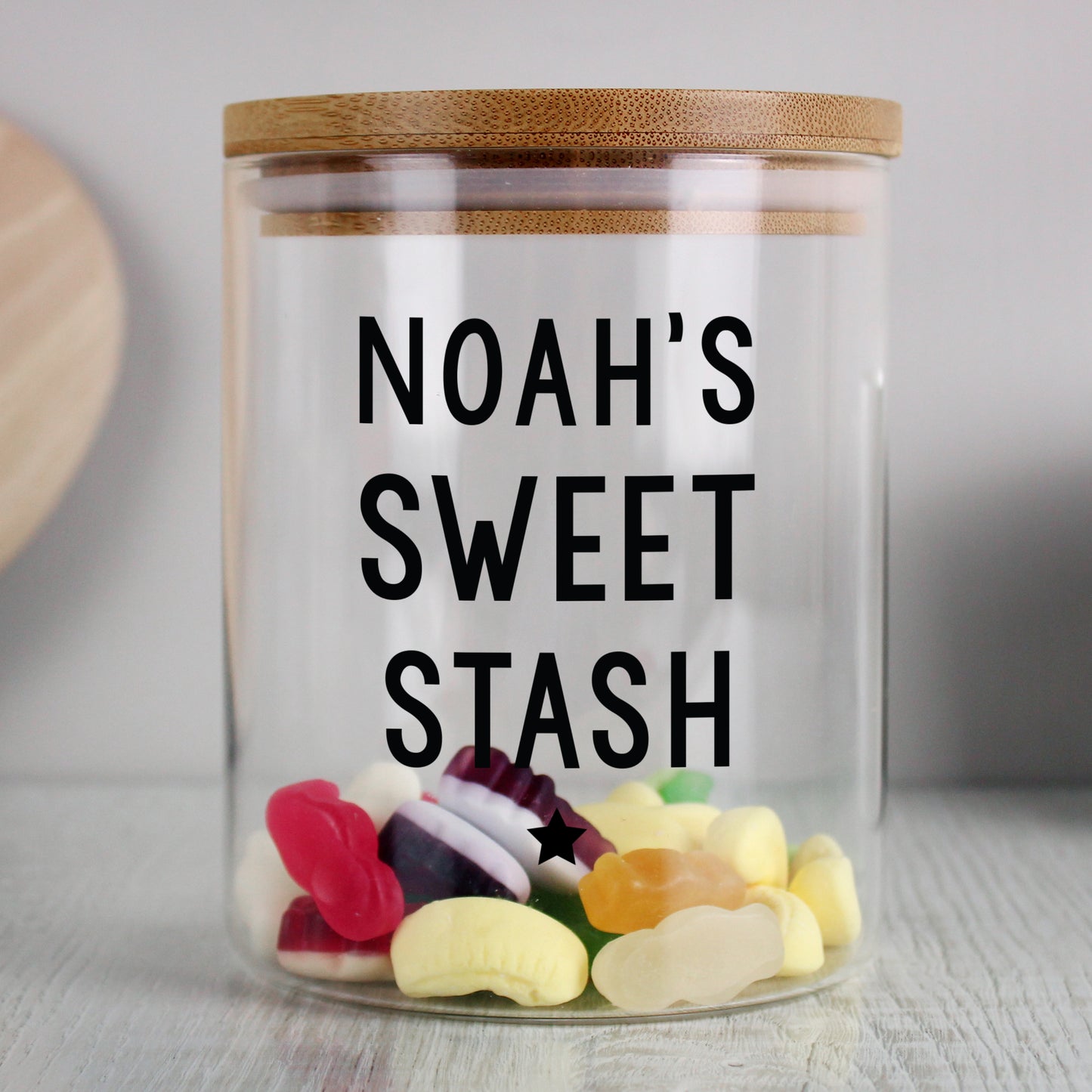 Personalised Free Text Glass Jar with Bamboo Lid