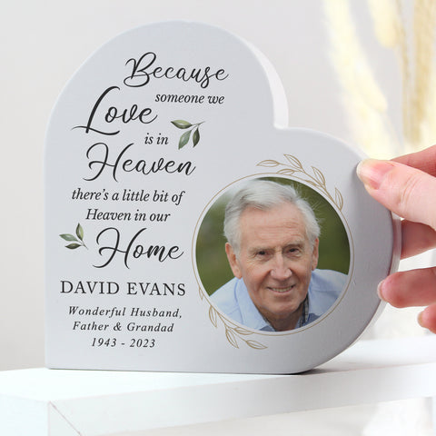 Personalised Botanical Memorial Photo Upload Free Standing Heart Ornament