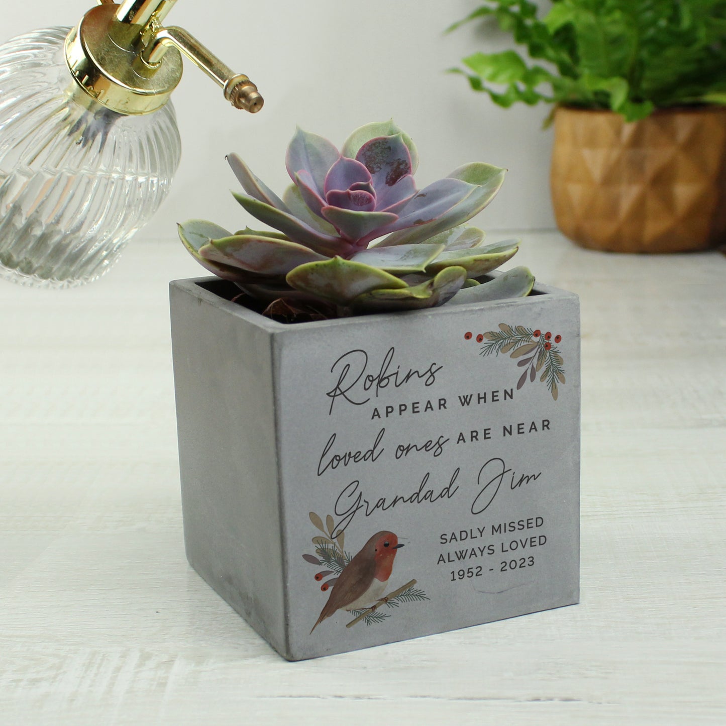 Personalised Robins Appear Concrete Pot