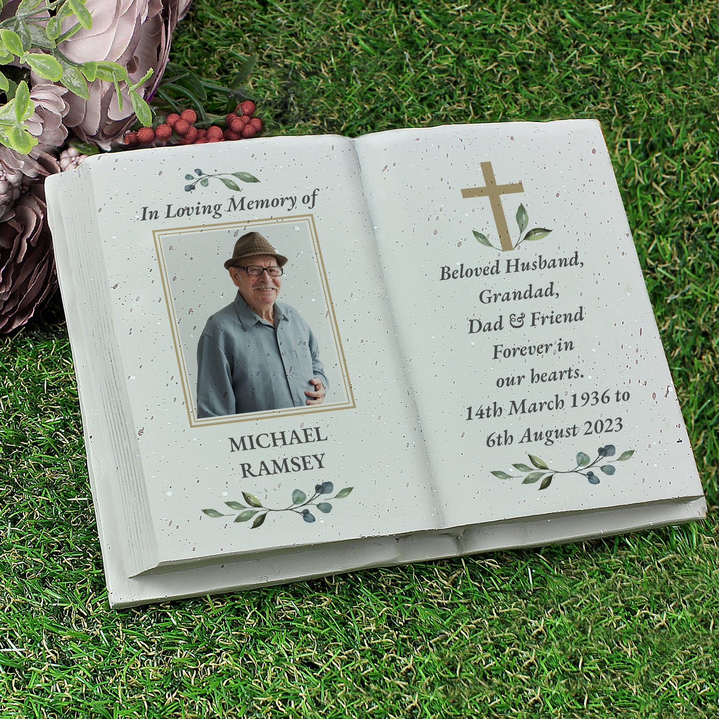 Personalised Memorial Cross Photo Upload Resin Book