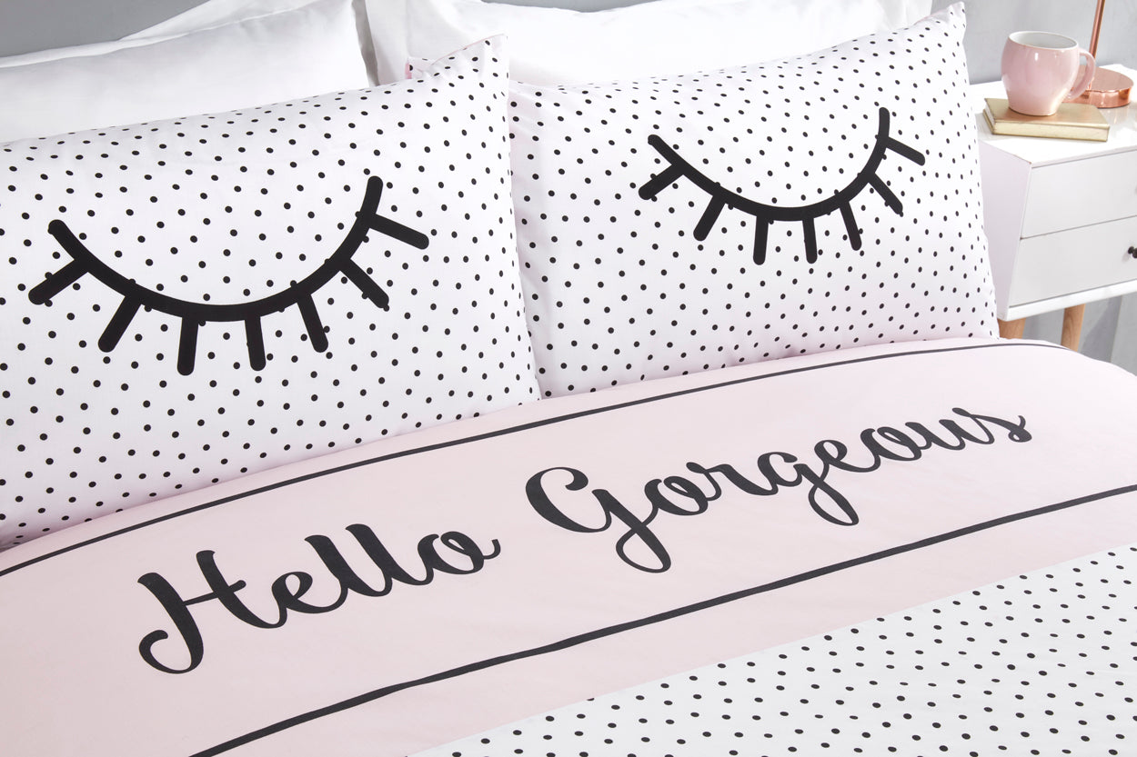 Hello Gorgeous Lashes Polka Dot Duvet Cover Set