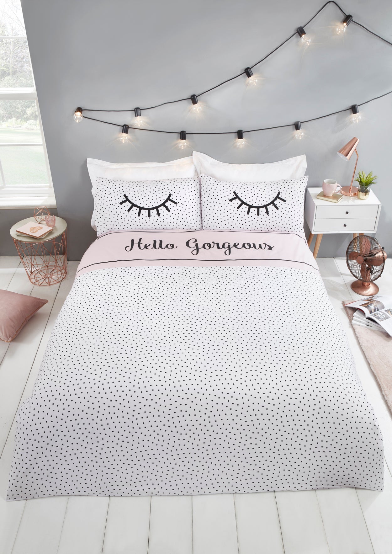 Hello Gorgeous Lashes Polka Dot Duvet Cover Set