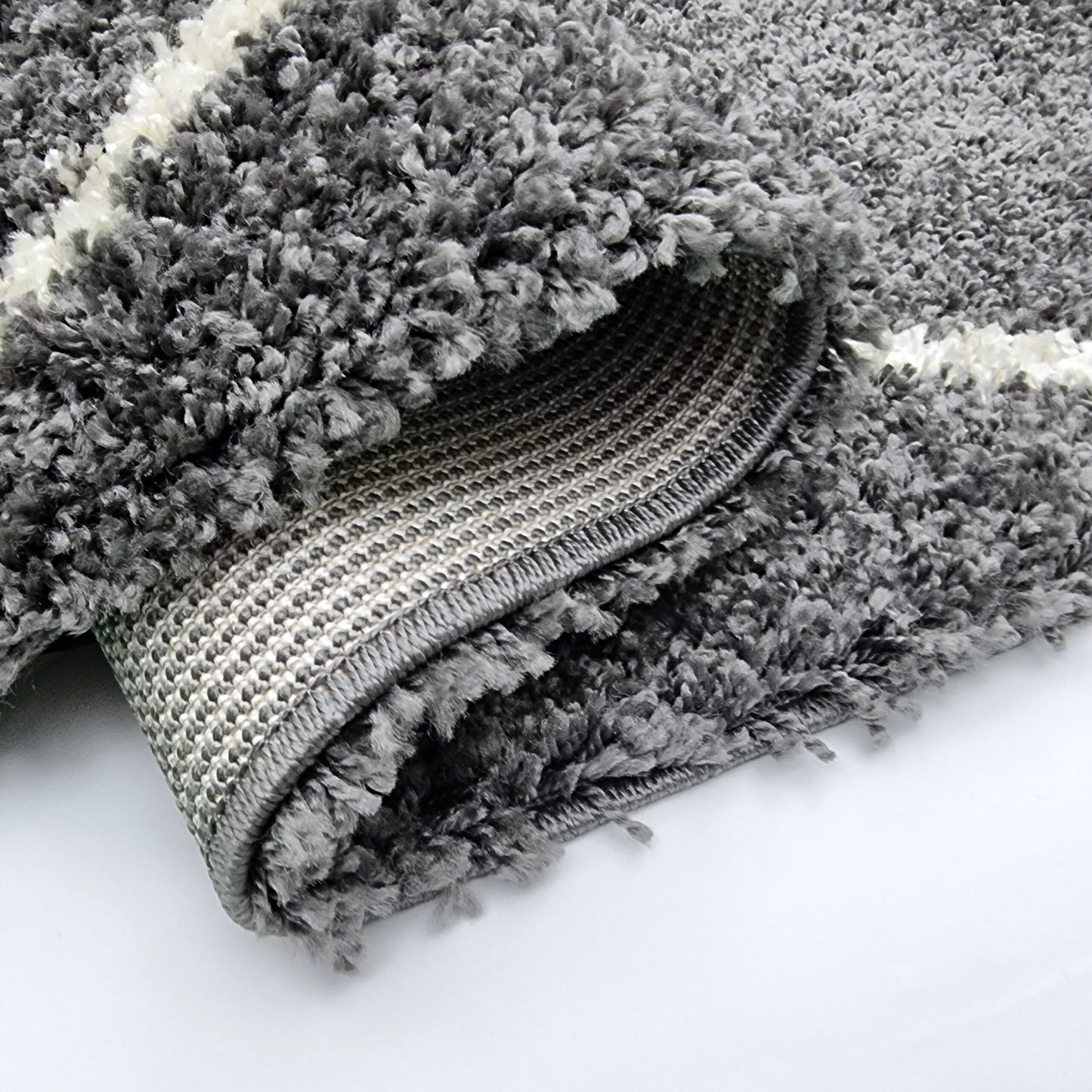 Diamond Geometric Grey Fluffy Shaggy Rug