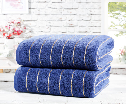 Sandringham 100% Cotton 2-Piece Bath Towel Set Navy / Gold