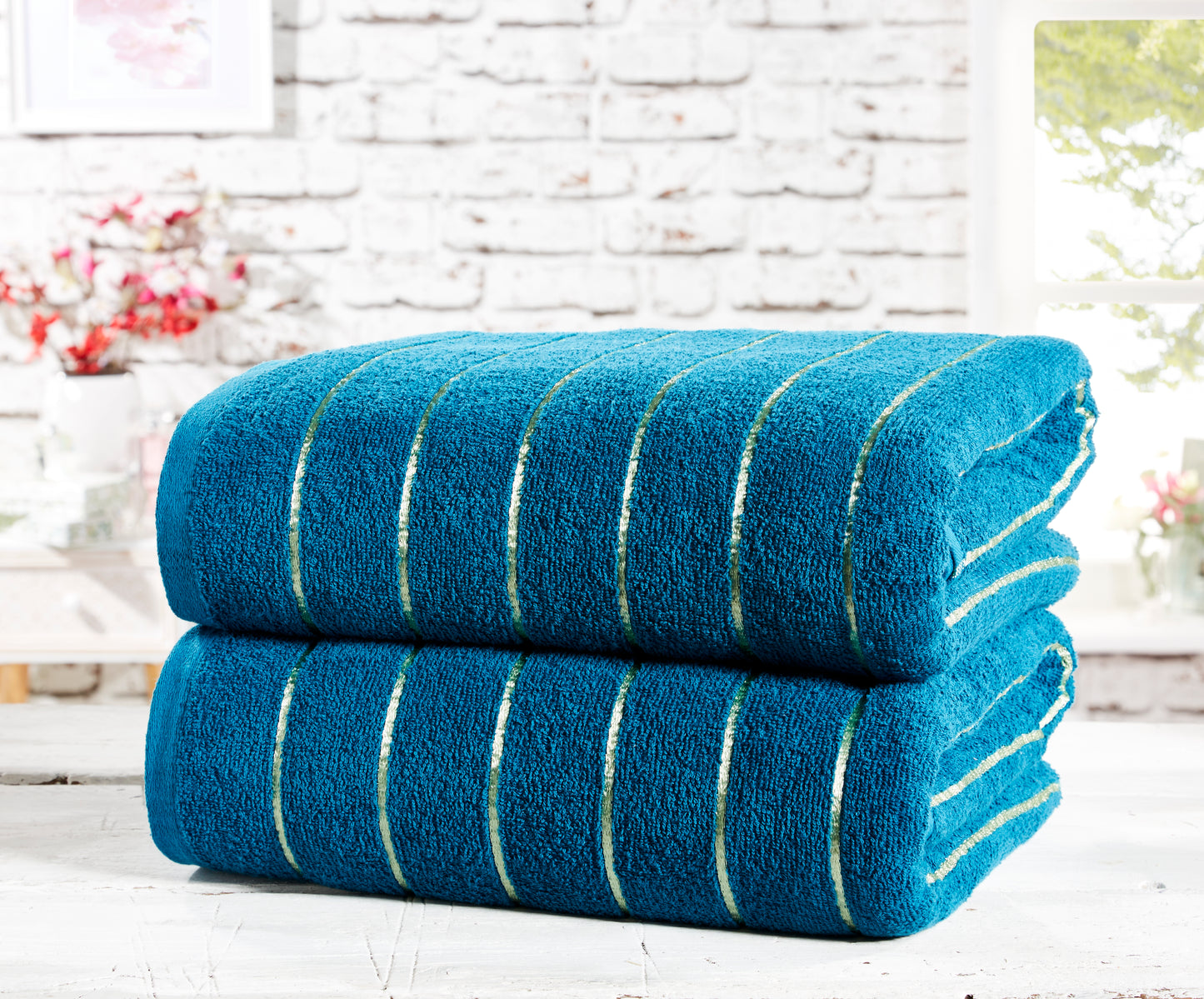 Sandringham 100% Cotton 2-Piece Bath Sheet Set Teal / Gold