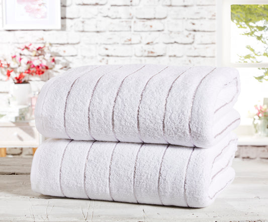 Sandringham 100% Cotton 2-Piece Bath Sheet Set White / Silver