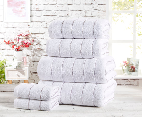 Sandringham 100% Cotton 6-Piece Towel Bale Set White / Silver