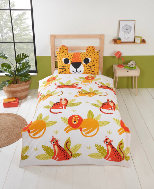 Wild Cats Animal Print Reversible Orange Duvet Cover Set