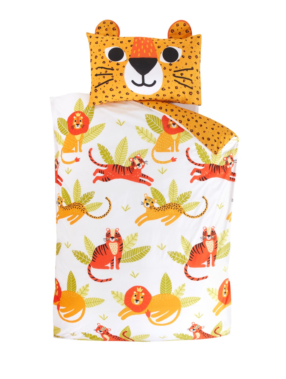 Wild Cats Animal Print Reversible Orange Duvet Cover Set