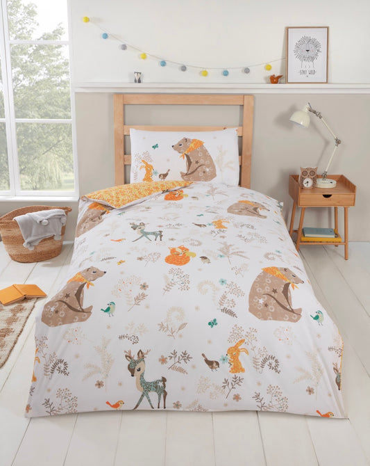 Sweet Woodland Friends Reversible Ochre Duvet Cover Set