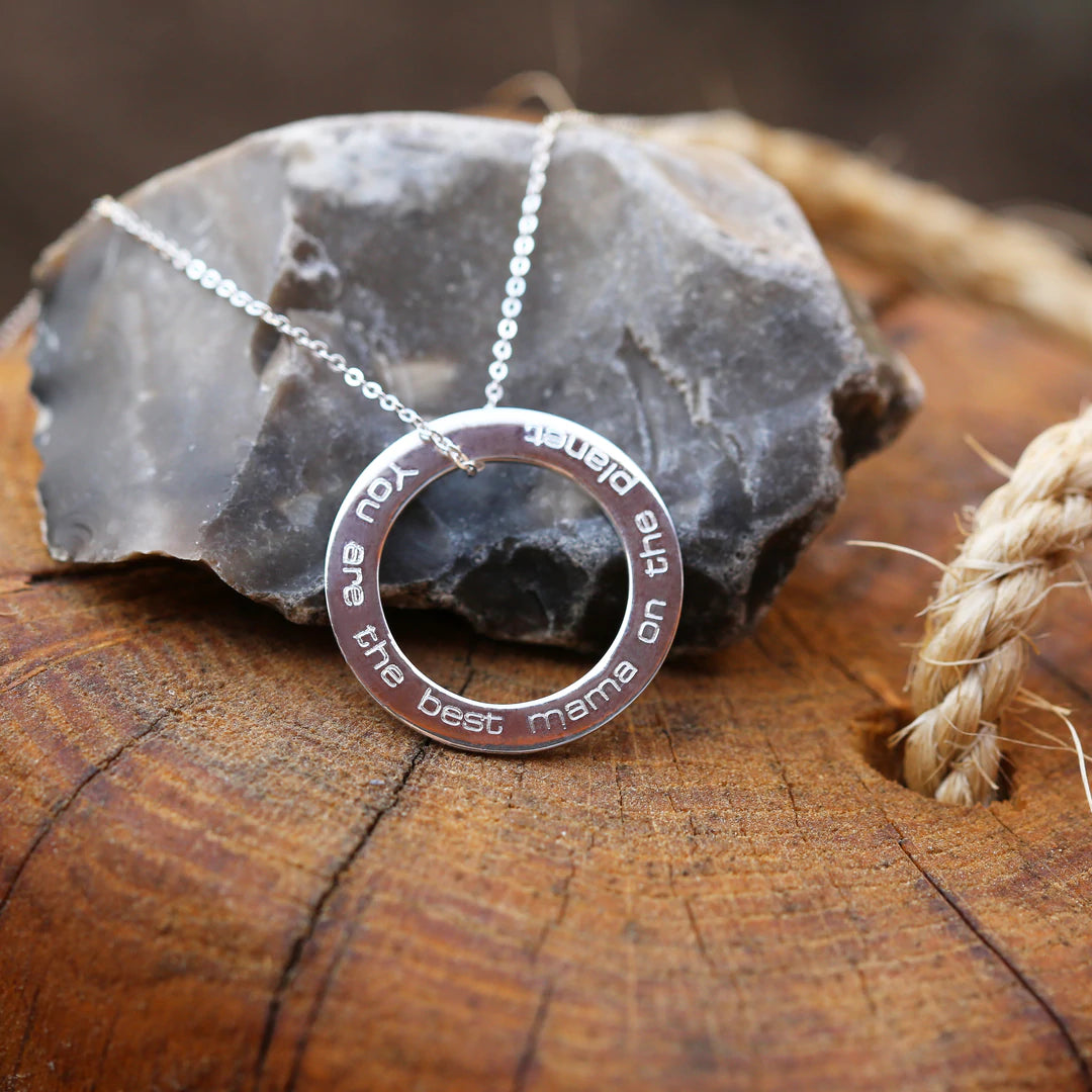 Sterling Silver Engraved Halo Necklace