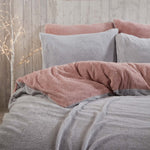 Teddy Fleece Reversible Duvet Cover Set - Blush Pink/Grey