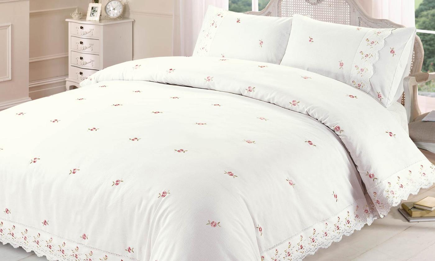 Sophie Lace Trim Duvet Set - White or Cream