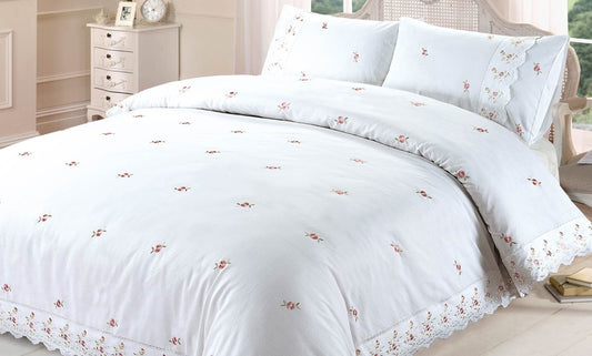 Sophie Lace Trim Duvet Set - White or Cream