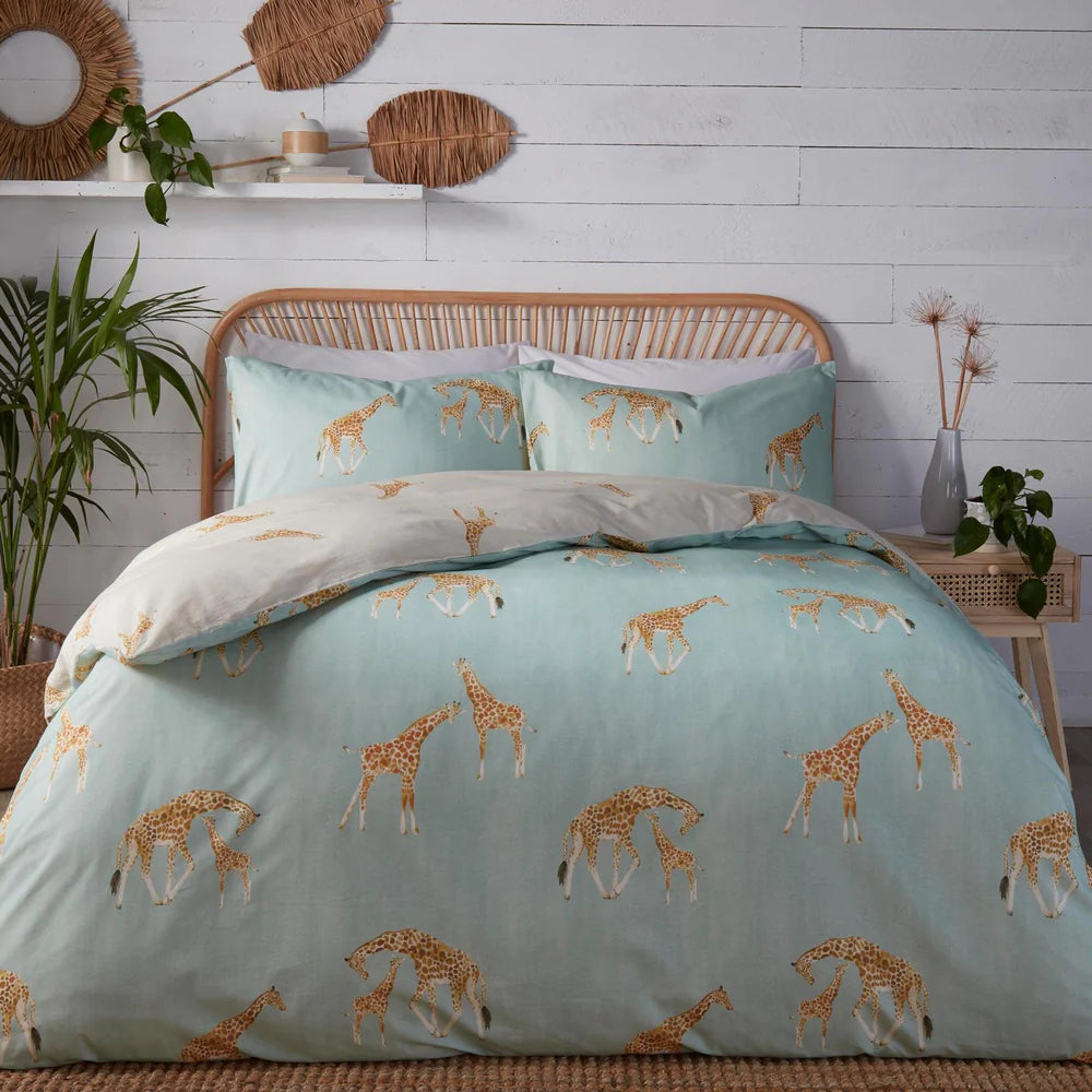 Milo Giraffe Reversible Duck Egg Duvet Cover Set