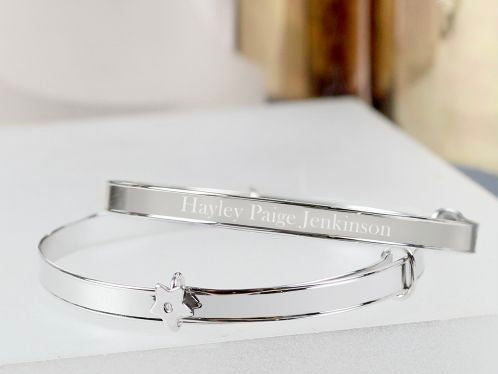 Personalised Sterling Silver Childs Expanding Diamante Star Bracelet