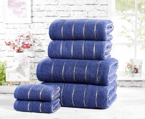 Sandringham 100% Cotton 6-Piece Towel Bale Set Navy / Gold