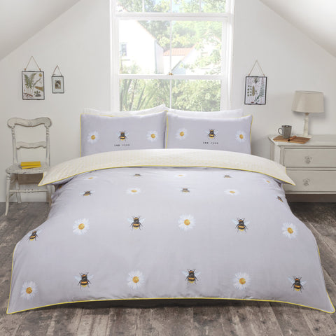 BEE KIND Bumblebee Daisy Floral Reversible Duvet Cover Set Multi