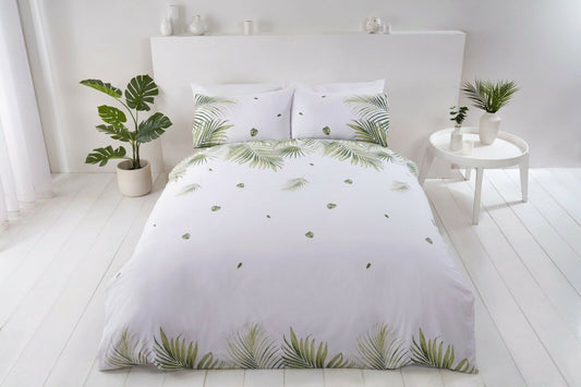Eco-Friendly Tropics Floral Leaf Duvet Cover Bedding Set - Green