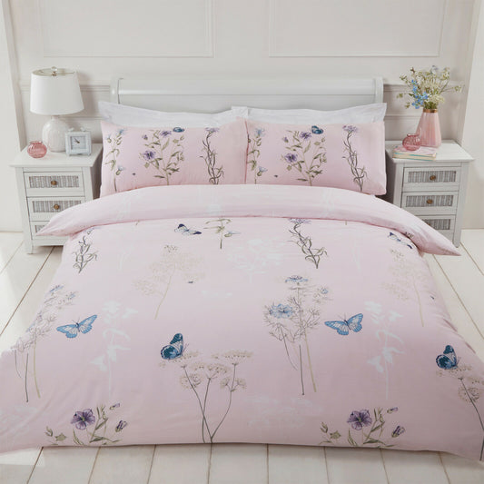 Laura Floral Butterfly Blush Pink Duvet Cover Set