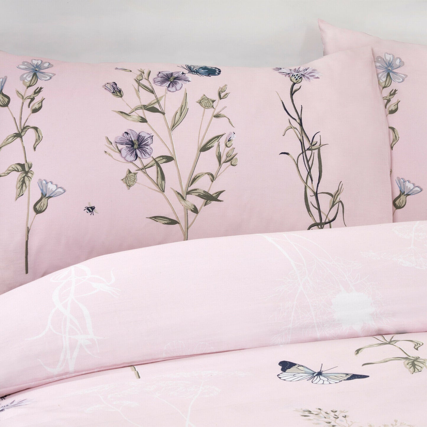 Laura Floral Butterfly Blush Pink Duvet Cover Set