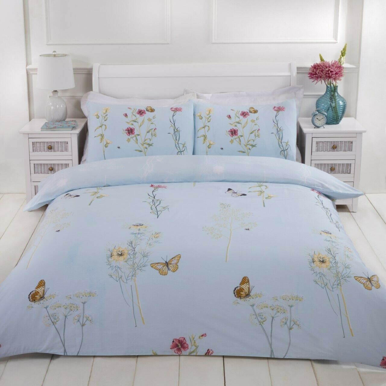 Laura Floral Butterfly Duck Egg Duvet Cover Set