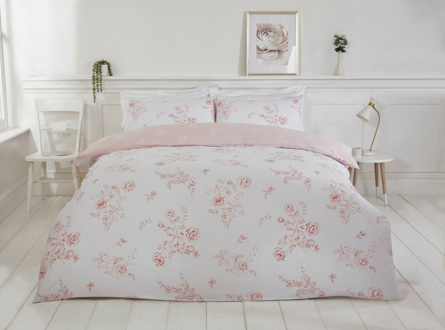 Eco - Friendly Cotton Sadie Duvet Cover Set - Rose - Reversible