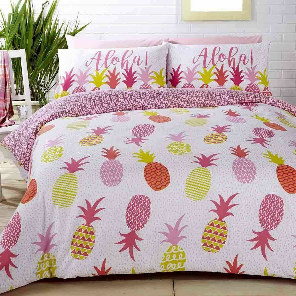Pineapples Aloha! Tropical Pink Duvet Cover Set