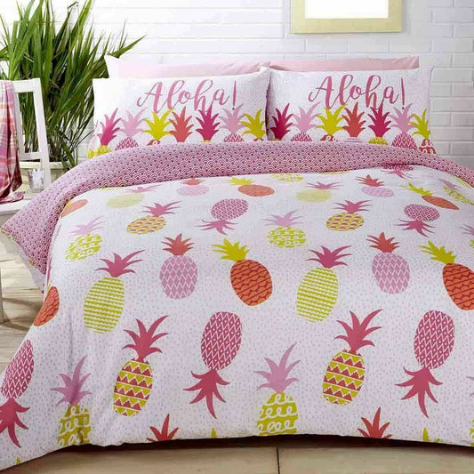 Pineapples Aloha! Tropical Pink Duvet Cover Set