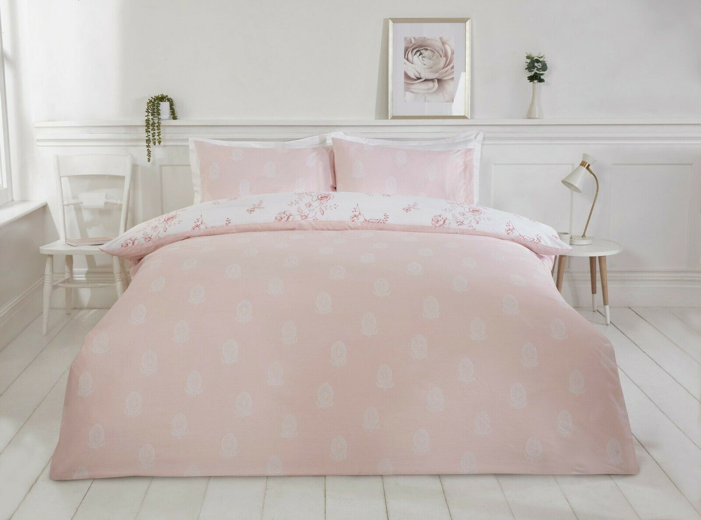 Eco - Friendly Cotton Sadie Duvet Cover Set - Rose - Reversible