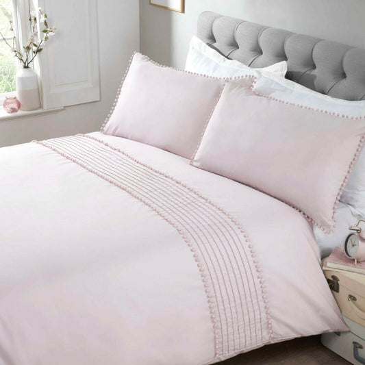 Pom Pom Pleated Trim Blush Pink Duvet Cover Set