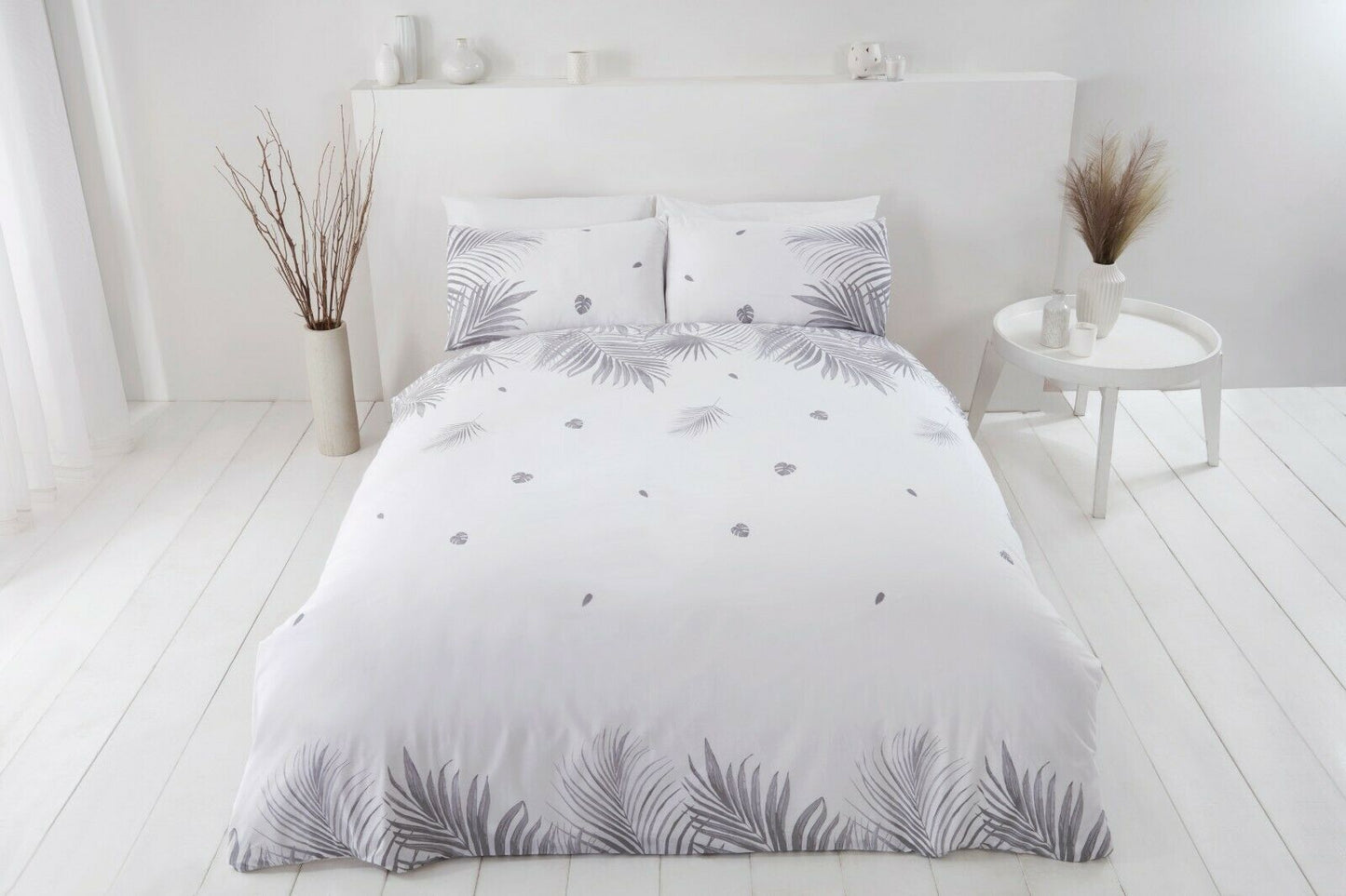 Friendly Tropics Floral Leaf Duvet Cover Bedding Set - Grey