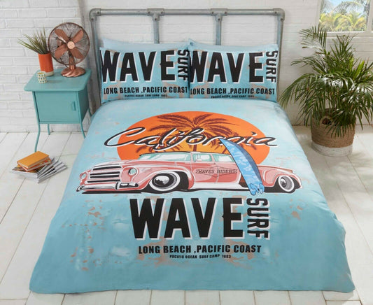 California" Surf Retro Vintage Car Reversible Duvet Cover Bedding Set