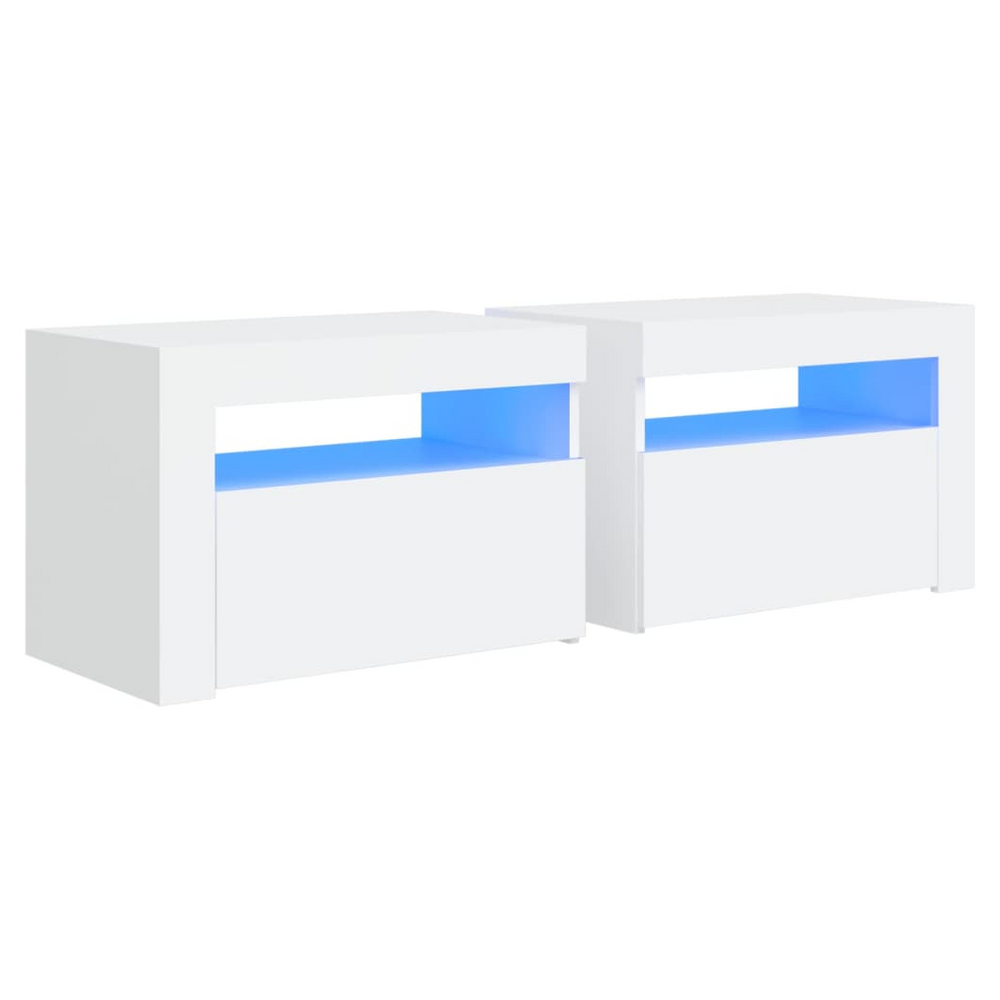 Bedside Cabinets 2 pcs with LEDs White 60x35x40 cm