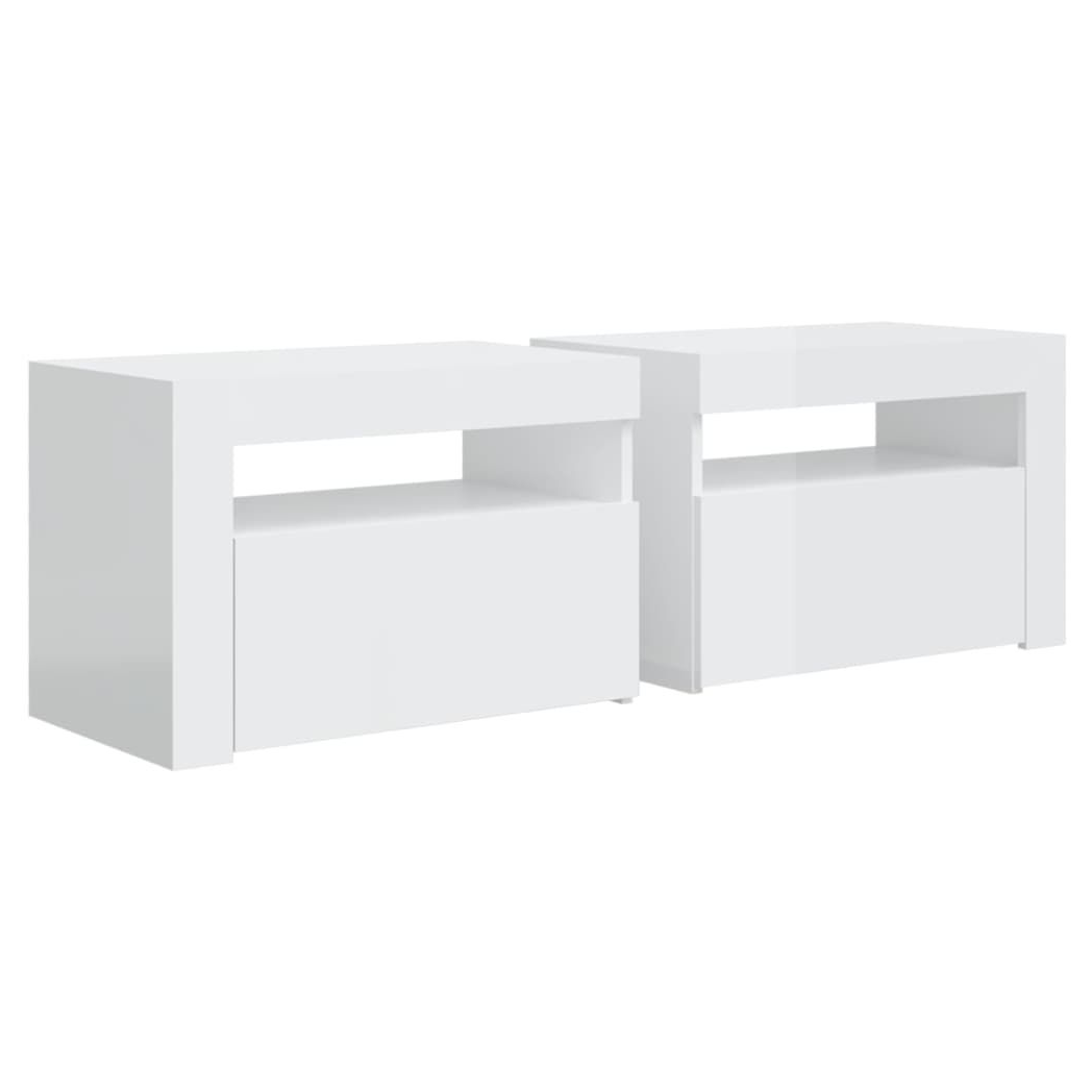 Bedside Cabinets 2 pcs with LEDs High Gloss White 60x35x40 cm