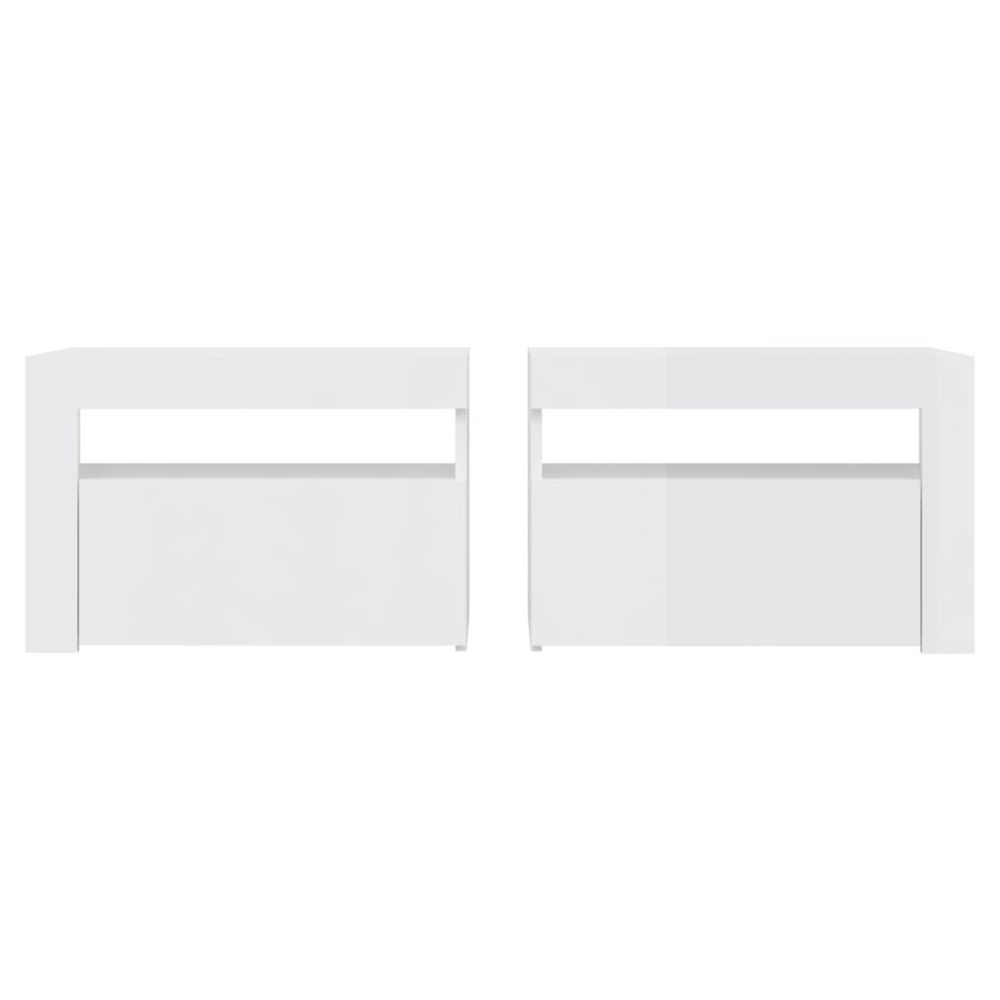 Bedside Cabinets 2 pcs with LEDs High Gloss White 60x35x40 cm