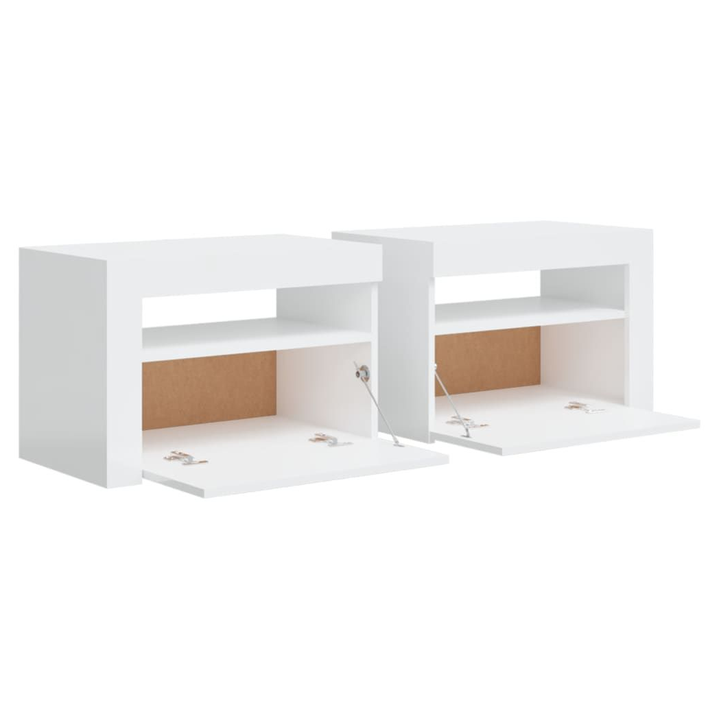 Bedside Cabinets 2 pcs with LEDs High Gloss White 60x35x40 cm