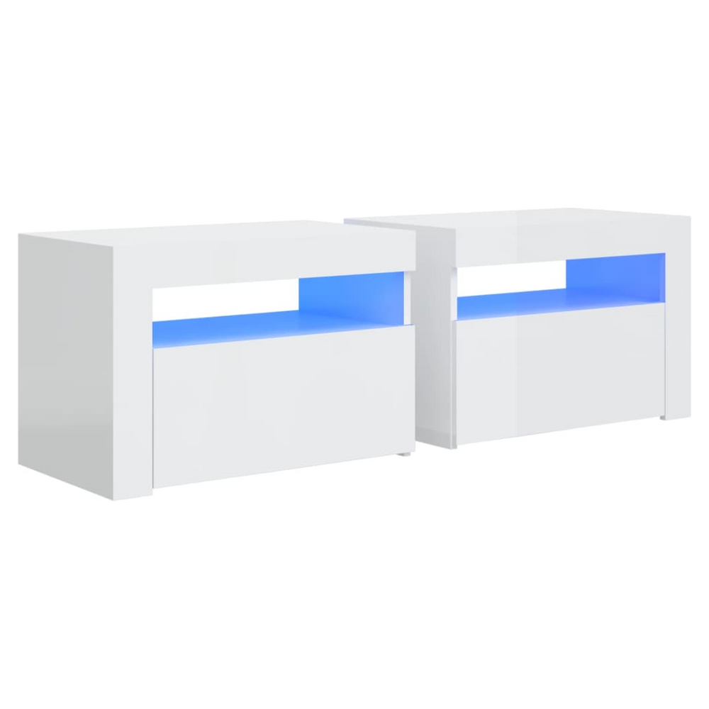 Bedside Cabinets 2 pcs with LEDs High Gloss White 60x35x40 cm